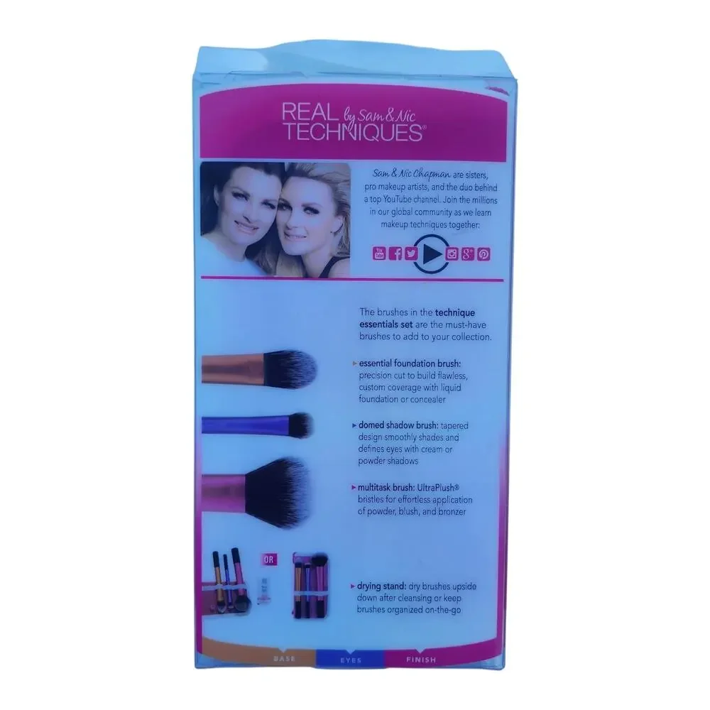 Real Techniques Essentials Set Sam & Nic w/ Drying Stand & Brush Cleansing Gel